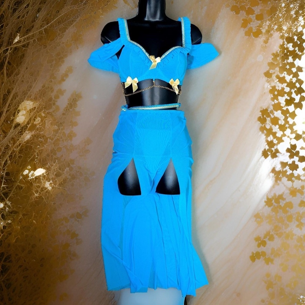 New Small Disney Jasmine Aladdin Princess Halloween Sexy Costume Belly Dance - Picture 1 of 3